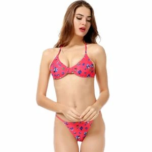 Flower Printing Bandage High Waist Bikini Swimwear Women