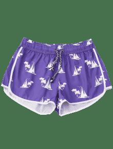 Sailboat Print Beach Shorts For Women