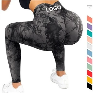 Butt Lifting Tie Dye Soft Workout Leggings Tights Seamless Fitness Scrunch Butt
