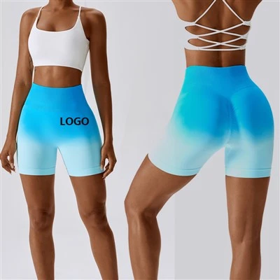 Gradient Seamless Yoga Shorts Breathable Tight Sports Shorts Women'S High Waist Elastic Hip Lift Fitness Pants