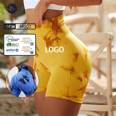 Hot Sales Fitness Stretchy Waistband Tie Dye V Back Yoga Shorts For Women
